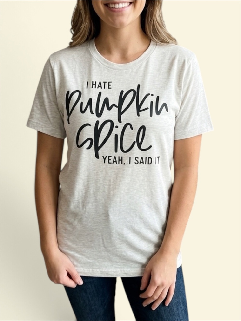 Bella Canvas Light Gray 'I Hate Pumpkin Spice' Graphic Tee NWT